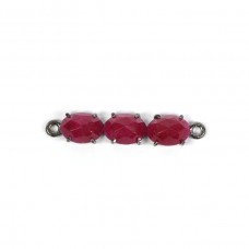 Dyed Ruby Prong Three Stone Bar Double Bail Connector 